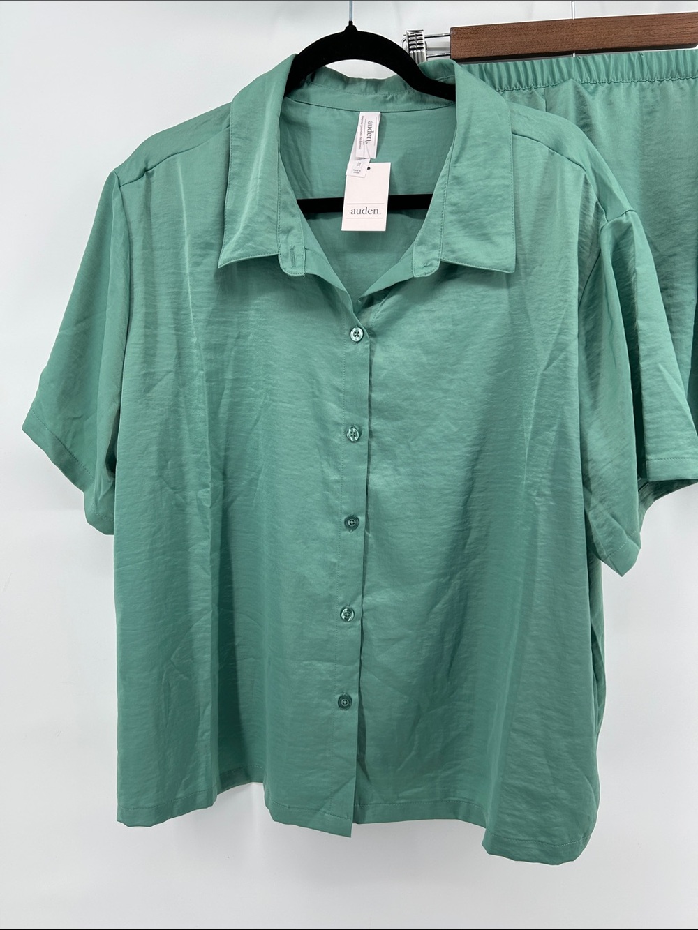 Auden Button-Front Short Sleeve Top & Short Set Women's Size 2X NWT Loungewear - Picture 7 of 7